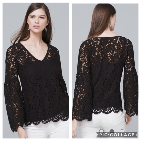NWOT WHBM Long Sleeve All-Over Lace Top - Picture 1 of 8